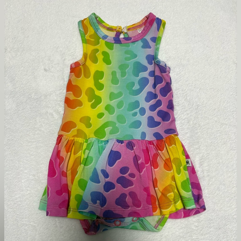Bums & Roses Wild Child Ruffle Dress 3-6M Bamboo EUC